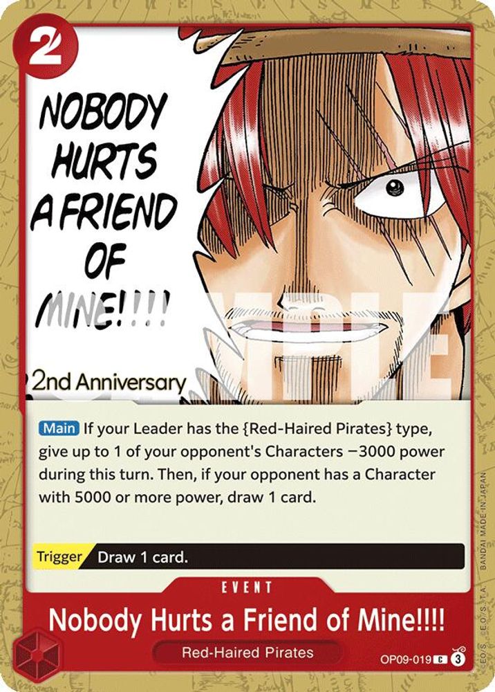 Nobody Hurts a Friend of Mine!!!! One Piece TCG Card