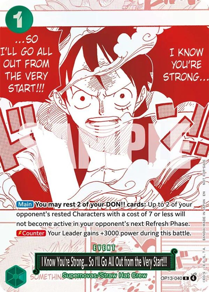 I Know You're Strong... So I'll Go All Out from the Very Start!!! One Piece TCG Card