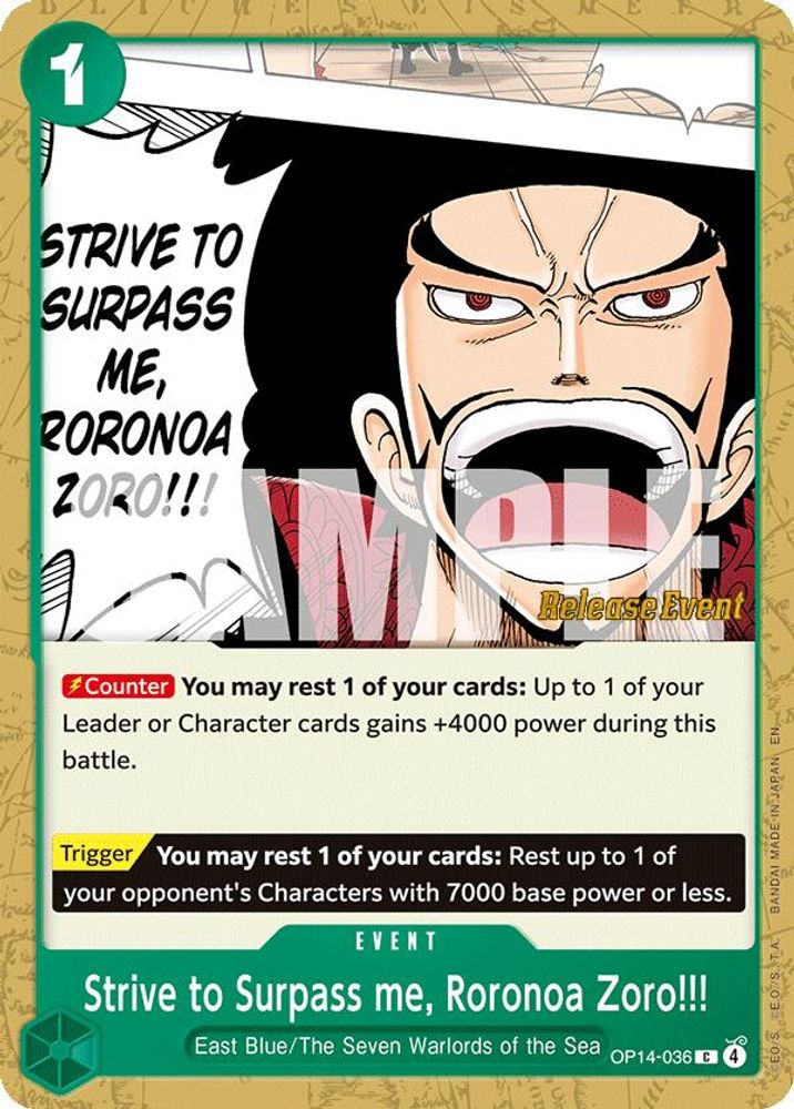 Strive to Surpass me, Roronoa Zoro!!! One Piece TCG Card
