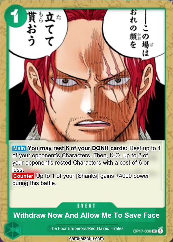 Withdraw Now And Allow Me To Save Face One Piece TCG Card