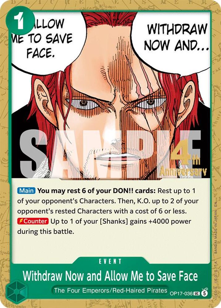 Withdraw Now and Allow Me to Save Face One Piece TCG Card